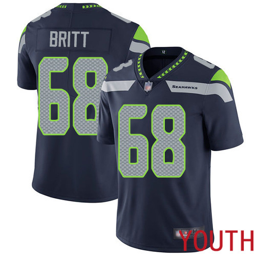 Seattle Seahawks Limited Navy Blue Youth Justin Britt Home Jersey NFL Football #68 Vapor Untouchable->youth nfl jersey->Youth Jersey